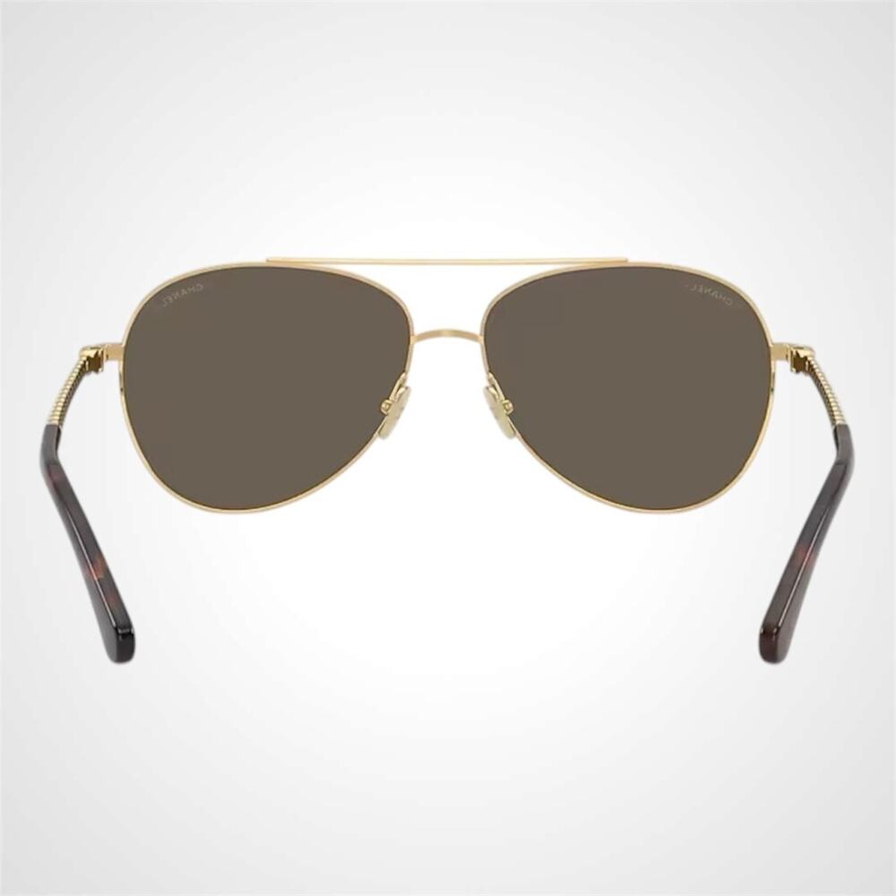 New CHANEL Sunglasses Gold Brown Metal Aviator Pilot White Pearl Arms Authentic - Picture 5 of 7